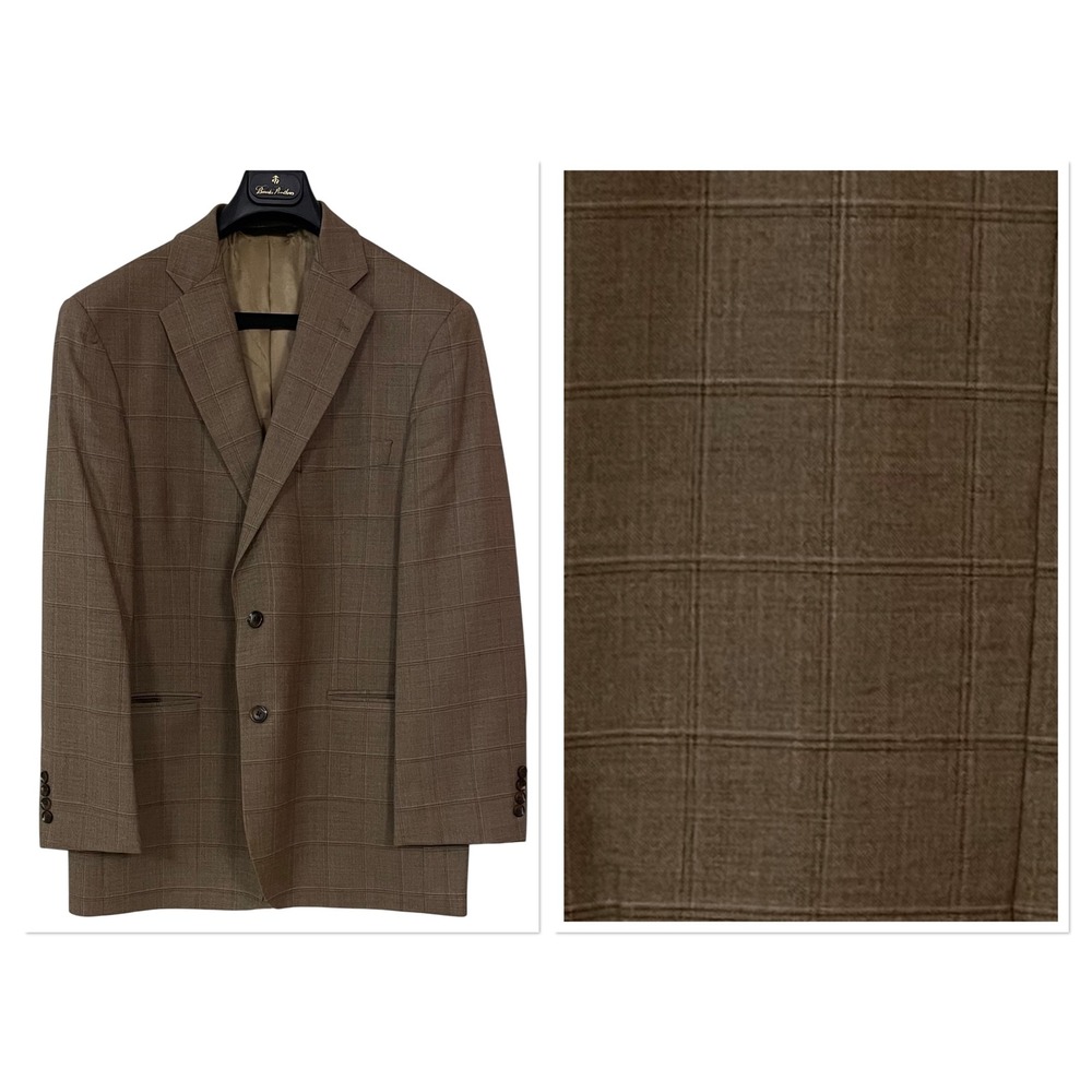 Brooks Brothers 346 Madison Fit Mens Brown Windowpane Plaid Wool Blazer 42R NEW